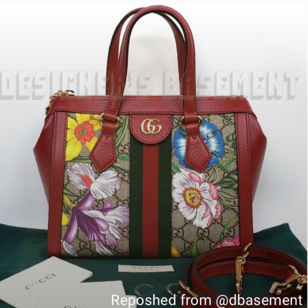 GUCCI Leather Ophidia GG Marmont Supreme Flora Convertible Bag